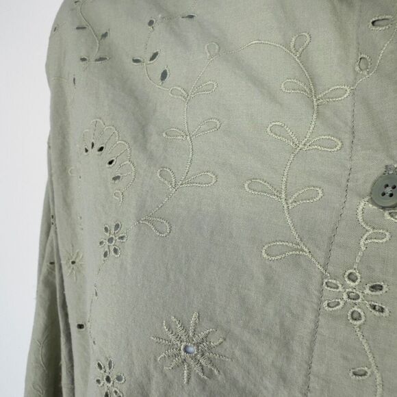 M&S Sage Green Eyelet Embroidered Button-Up Shirt Blouse 14 Cottagecore Timeless - Picture 5 of 9